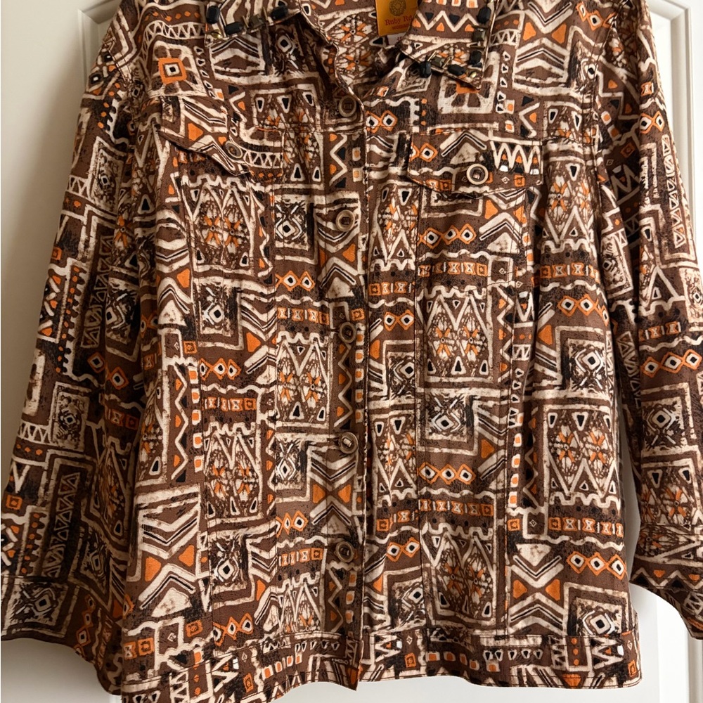 Ruby Rd. Brown and Tan Geometric Jacket - Picture 10 of 12